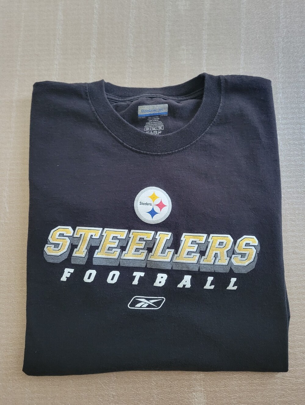 Reebok Black Steelers Football Logo Short Sleeve Tee Size XL